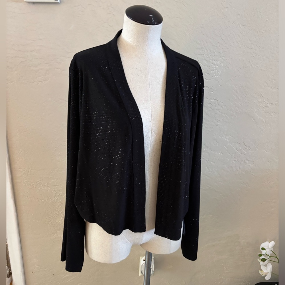 Woman’s Calvin Klein Black Open Front Shurg Women's Sparkle Cardigan Sz 3X
